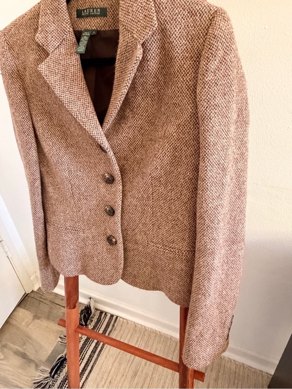 Vintage Lauren Ralph Lauren Herringbone Tweed Blazer Jacket - Picture 5 of 9